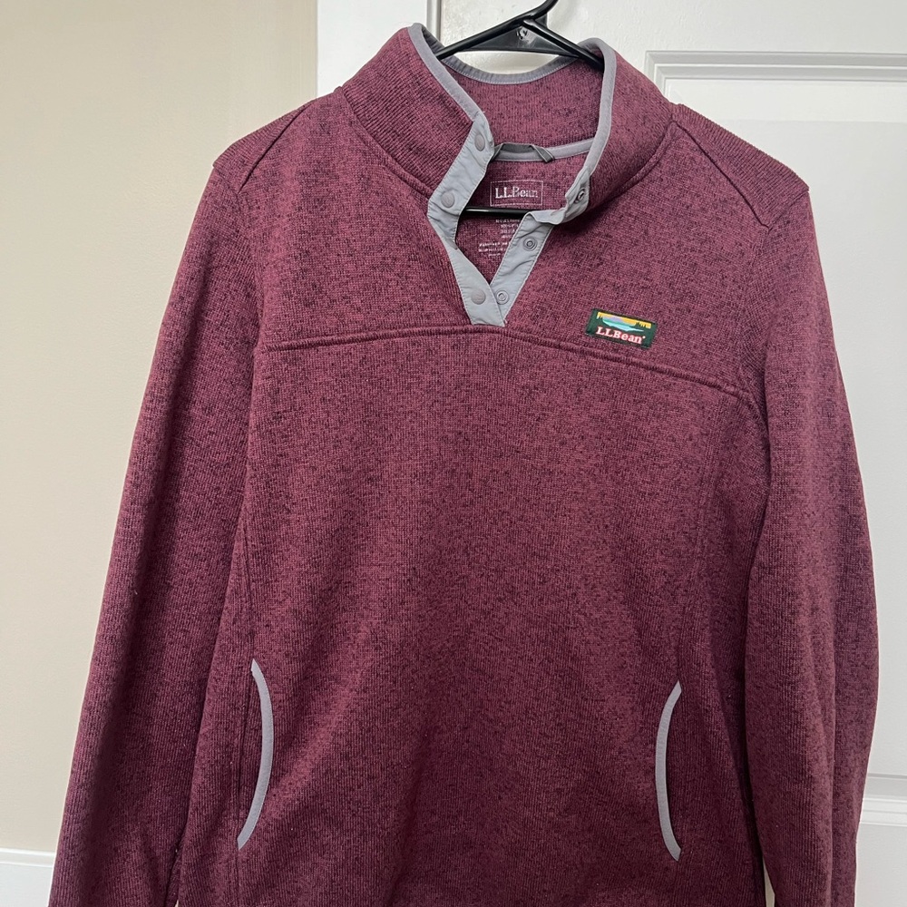 L.L. Bean Red and Gray Quarter-Zip Sweater with Standing Collar